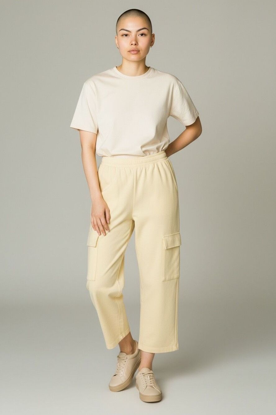 Monrow Cargo Sweat Pants in Pale Yellow NWT Size XS